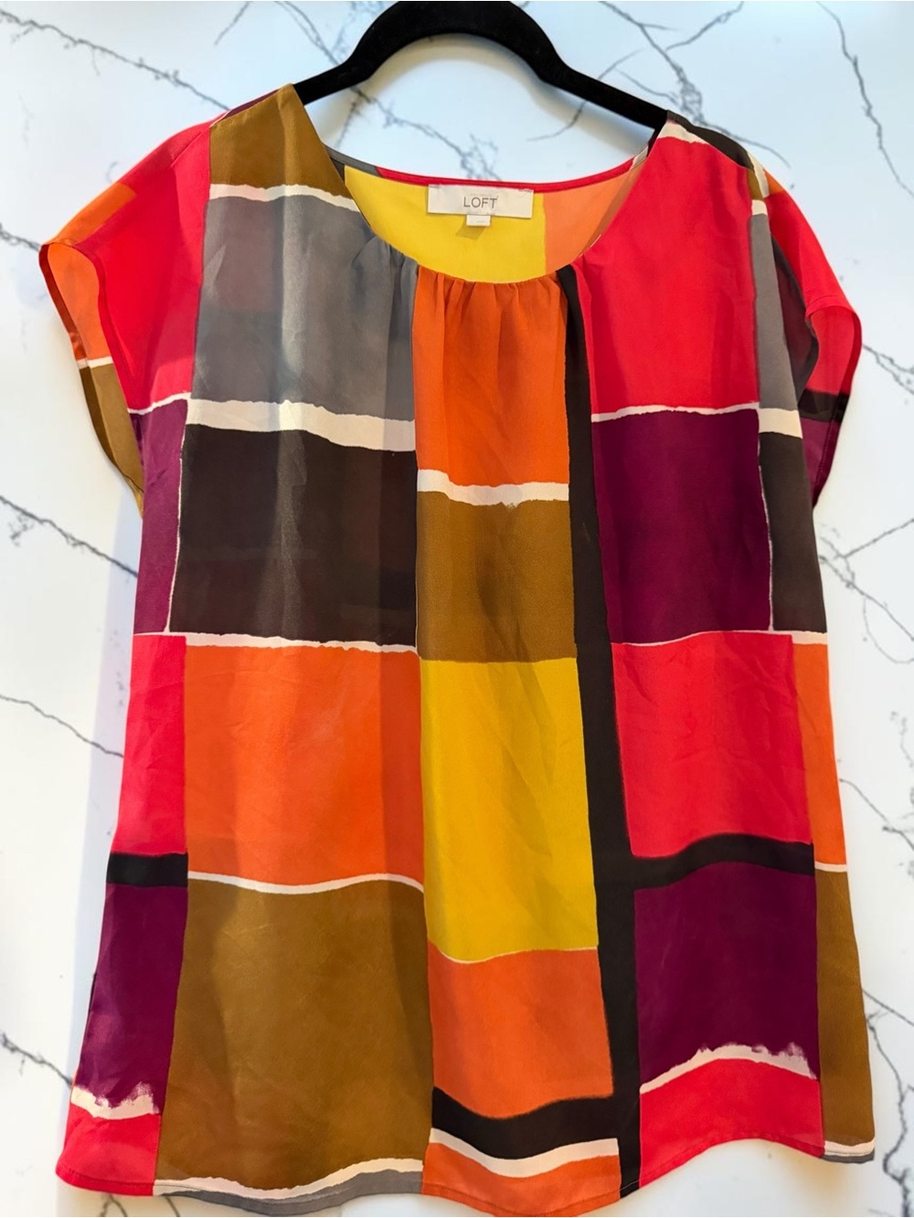 LOFT Colorblock Multicolor Stripe Blouse - Pink, Orange & Yellow - Picture 3 of 6